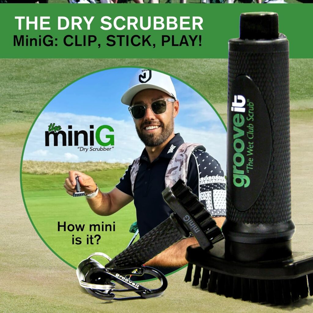 Grooveit MiniG The Dry Scrubber - Mini Golf Club Brush - Heavy-Duty Nylon Bristles - 3-Yr Warranty - Part of Any Golf Club Cleaning Kit - Detachable Magnetic Club Head Groove Cleaner Tool Grooveit MiniG The Dry Scrubber - Mini Golf Club Brush - Heavy-Duty Nylon Bristles - 3-Yr Warranty - Part of Any Golf Club Cleaning Kit - Detachable Magnetic Club Head Groove Cleaner Tool