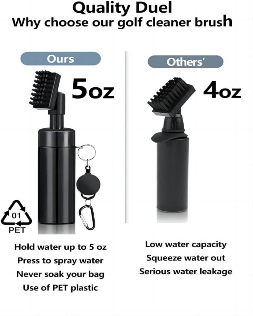 SHUOZHILUN Golf Club Cleaner Brush with Water Spray Bottle 8.5 Inches Holds 5 Ounces of Water,Golf Accessories for Men,Golf Club Brush Groove Cleaner, for Men/Women SHUOZHILUN Golf Club Cleaner Brush with Water Spray Bottle 8.5 Inches Holds 5 Ounces of Water,Golf Accessories for Men,Golf Club Brush Groove Cleaner, for Men/Women