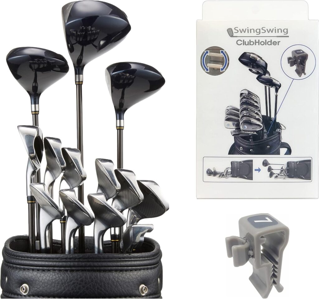SwingSwing Premium Golf Club Holder Club Organizing Clips | 14 Clips Set with Identifying Numbered Stickers | Swivel Action Golf Club Clips for Golf Bags | Club Damage Protection SwingSwing Premium Golf Club Holder Club Organizing Clips | 14 Clips Set with Identifying Numbered Stickers | Swivel Action Golf Club Clips for Golf Bags | Club Damage Protection