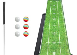 Golf Putting Green Mat Review golf putting green mat with putter and 6 golf balls golf putting practice mat equipment with auto ball return system for
