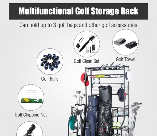 mythinglogic golf bag storage garage organizer2 golf bags storage stand and golfing equipment accessories storage rack w 3