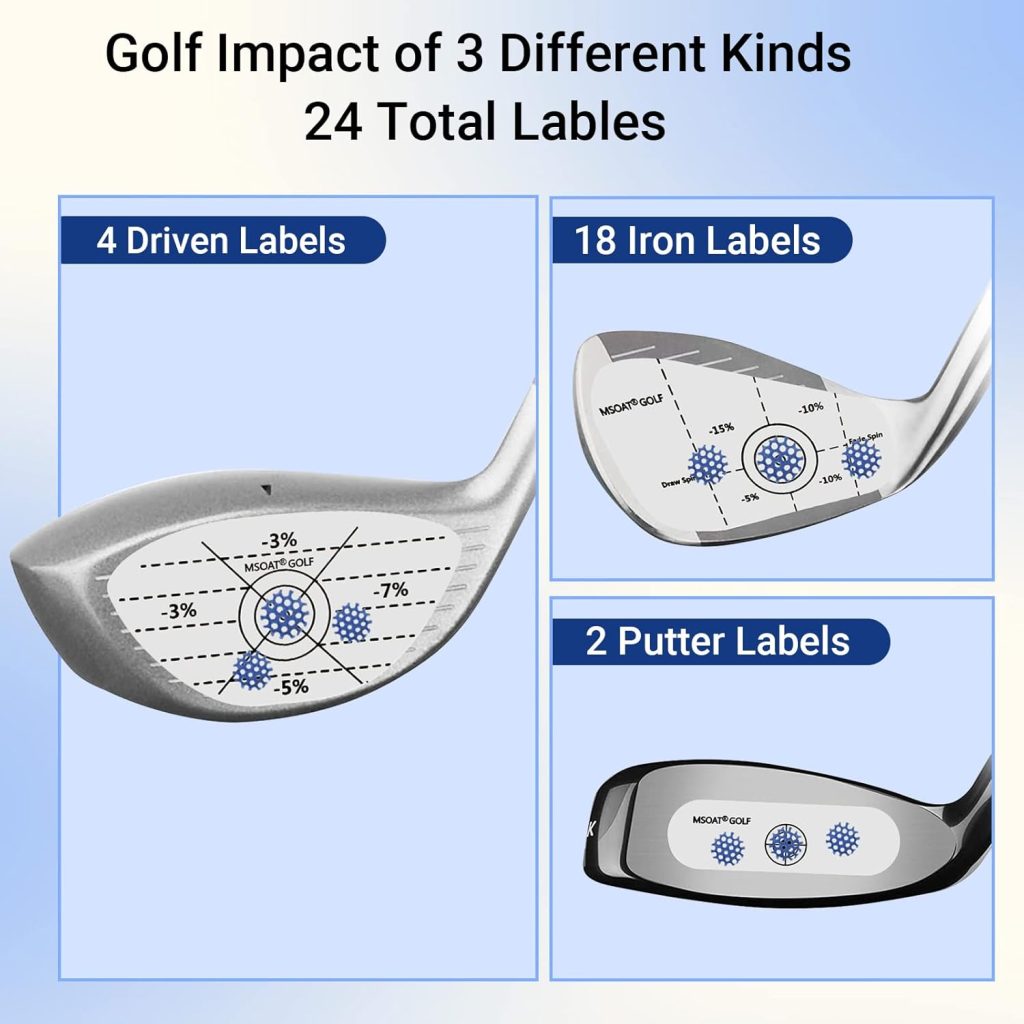MSOAT Golf Impact Tape Labels, Self-Teaching Sweet Spot and Consistency Analysis, Improve Golf Swing Accuracy and Distance, Golf Club Impact Stickers 3-in-1 Set