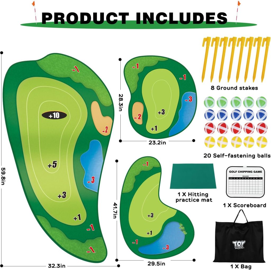 TOY Life Chipping Golf Game Mat Indoor Outdoor Games for Adults and Family Kids Outdoor Play Equipment Stick Chip Game Indoor Golf Set Backyard Games Outdoor Toys for Kids