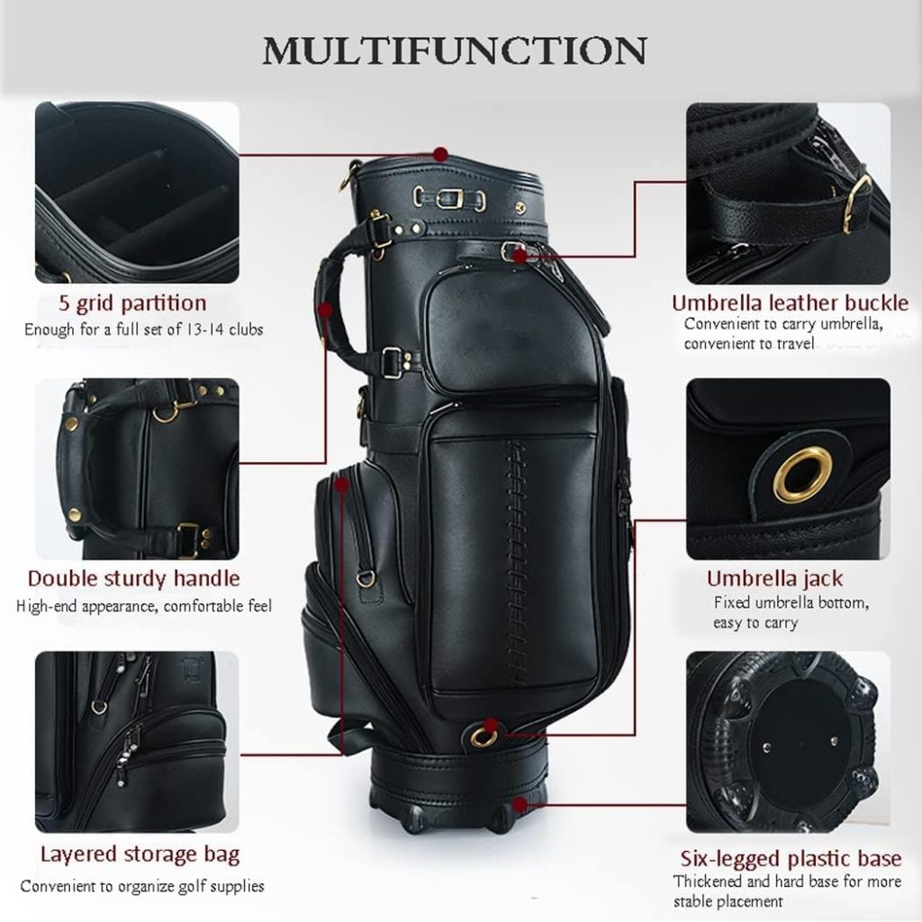Golf Club Bags for Men Heavy Leather Golf Club Cart Bags with 5 Way Dividers Golf Transport Cart Bag with 13 Pockets for Golf Course Golf Club Bags for Men Heavy Leather Golf Club Cart Bags with 5 Way Dividers Golf Transport Cart Bag with 13 Pockets for Golf Course