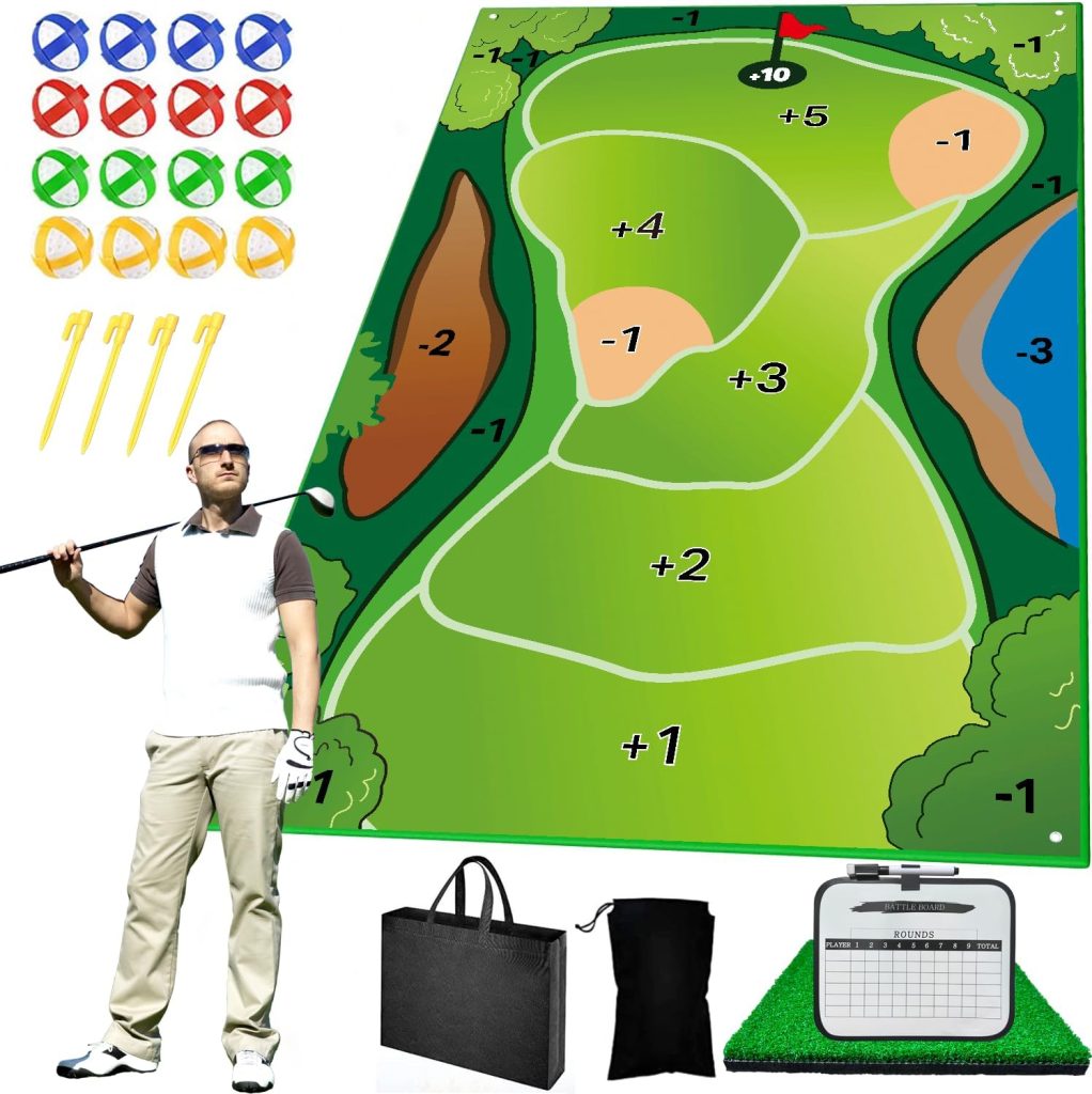 Golf Chipping Game, 6x4 Ft Felt Fabric Target Mat, Golf Practice Equipment, Green, Polyester, 16 Sticky Balls, 4 Ground Stakes, Storage Bag, Indoor/Outdoor, 1-4 Players Golf Chipping Game, 6x4 Ft Felt Fabric Target Mat, Golf Practice Equipment, Green, Polyester, 16 Sticky Balls, 4 Ground Stakes, Storage Bag, Indoor/Outdoor, 1-4 Players