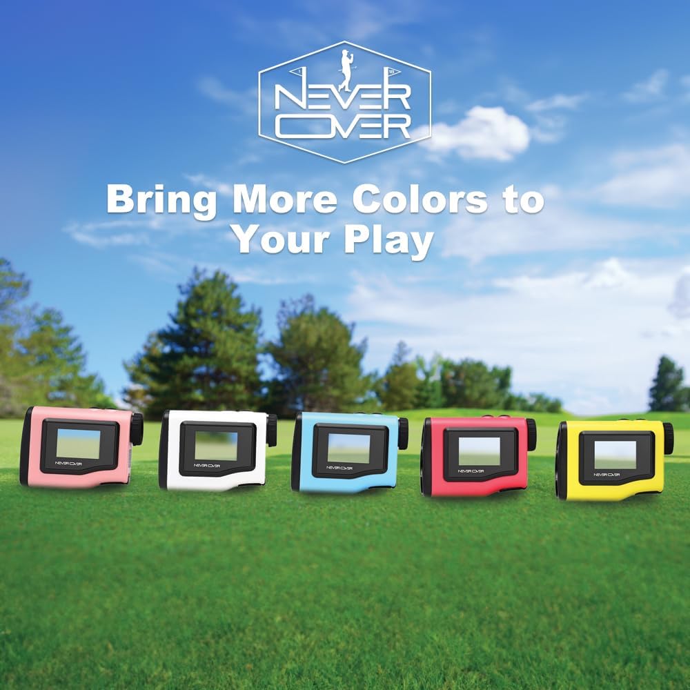 Never Over Range Finder Golf 1100 Yard, Golf Rangefinder with Slope and LCD Screen, Range Finder Golf Flag Lock Tech and Vibration, Colorful Pink, Blue, Red and Yellow Never Over Range Finder Golf 1100 Yard, Golf Rangefinder with Slope and LCD Screen, Range Finder Golf Flag Lock Tech and Vibration, Colorful Pink, Blue, Red and Yellow