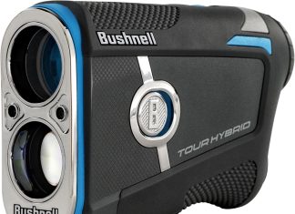 Bushnell Golf Tour Hybrid Laser Rangefinder – GPS, Slope Compensation, Pinseeker w/Visual JOLT Flag Lock, Magnetic Cart Mount, Front/Center/Back Distances, 500+ Yard Range