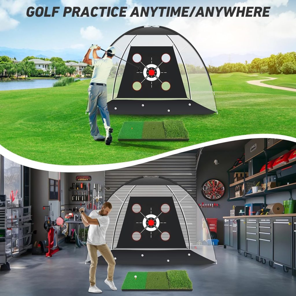 Golf Net with Practice Mat,Golf Hitting Aid Nets 10x7FT for Backyard Driving Chipping Training Swing with Target Mat Balls for Outdoor Indoor,Gifts for Men Dad Him and Golfer Golf Net with Practice Mat,Golf Hitting Aid Nets 10x7FT for Backyard Driving Chipping Training Swing with Target Mat Balls for Outdoor Indoor,Gifts for Men Dad Him and Golfer