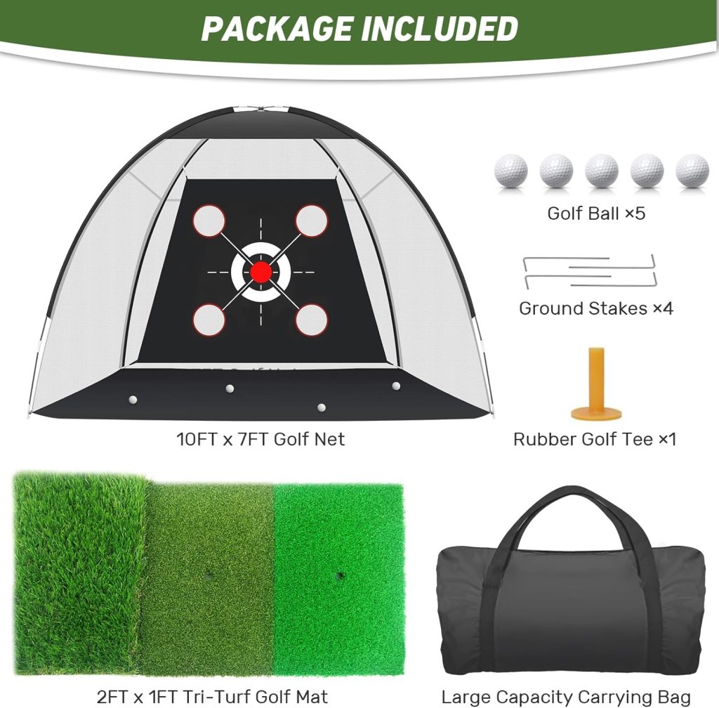 Golf Net with Practice Mat,Golf Hitting Aid Nets 10x7FT for Backyard Driving Chipping Training Swing with Target Mat Balls for Outdoor Indoor,Gifts for Men Dad Him and Golfer Golf Net with Practice Mat,Golf Hitting Aid Nets 10x7FT for Backyard Driving Chipping Training Swing with Target Mat Balls for Outdoor Indoor,Gifts for Men Dad Him and Golfer