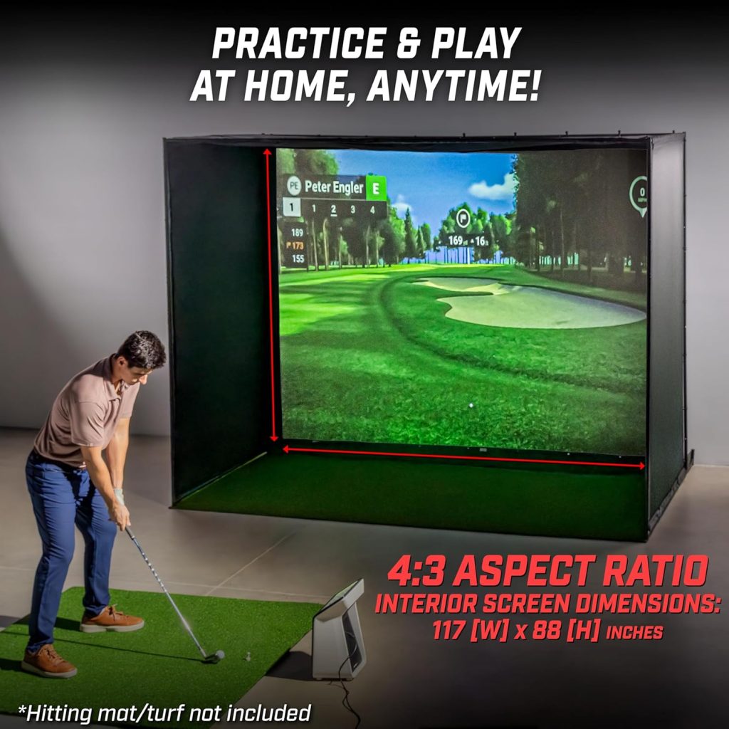 GoSports Golf Simulator Enclosure Nets - Choose 10 x 8 ft, 12 x 9 ft, or 14 x 8 ft - Complete Set with Frame and HD Impact Screen Kit GoSports Golf Simulator Enclosure Nets - Choose 10 x 8 ft, 12 x 9 ft, or 14 x 8 ft - Complete Set with Frame and HD Impact Screen Kit