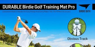 Birdie Golf: Birdie Mat Pro – Swing Training Aid, Sequin Tech Surface, Analyze Swing Path & Ball Impact, Portable in- Outdoor, 19.25″ Sports Accessory