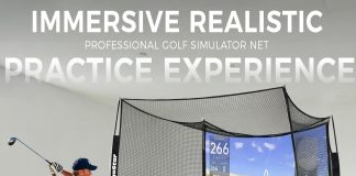 MangoStar Golf Net, 11x8ft Golf Simulators Hitting Net with High-Density Impact Screen and Target Cloth, Heavy Duty Practice Cage for Swing Driving, Home Backyard Garage Indoor Outdoor Use