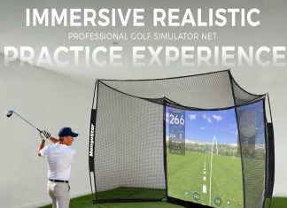 MangoStar Golf Net, 11x8ft Golf Simulators Hitting Net with High-Density Impact Screen and Target Cloth, Heavy Duty Practice Cage for Swing Driving, Home Backyard Garage Indoor Outdoor Use
