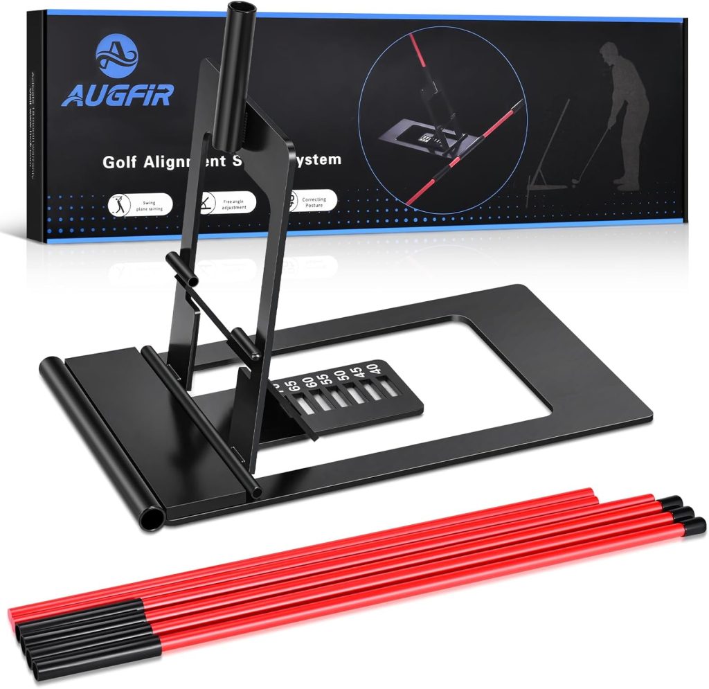 Golf Alignment Sticks Holder, Angle Adjustable Golf Training Aid, Weighted Golf Swing Trainer with Metal Sticks Practice Teaching Aid for Aiming, Putting, Swing Golf Alignment Sticks Holder, Angle Adjustable Golf Training Aid, Weighted Golf Swing Trainer with Metal Sticks Practice Teaching Aid for Aiming, Putting, Swing