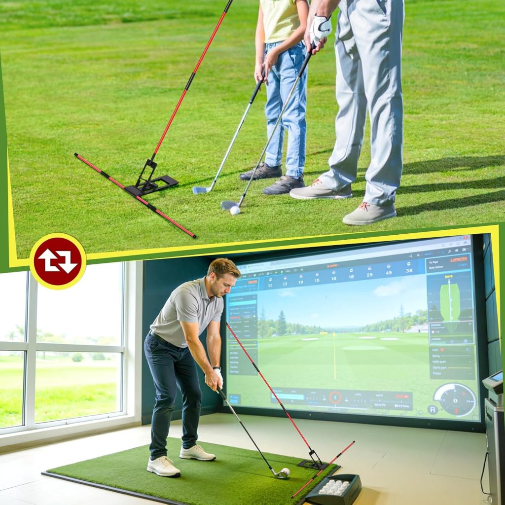 Golf Alignment Sticks Holder, Angle Adjustable Golf Training Aid, Weighted Golf Swing Trainer with Metal Sticks Practice Teaching Aid for Aiming, Putting, Swing Golf Alignment Sticks Holder, Angle Adjustable Golf Training Aid, Weighted Golf Swing Trainer with Metal Sticks Practice Teaching Aid for Aiming, Putting, Swing