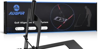 Golf Alignment Sticks Holder, Angle Adjustable Golf Training Aid, Weighted Golf Swing Trainer with Metal Sticks Practice Teaching Aid for Aiming, Putting, Swing