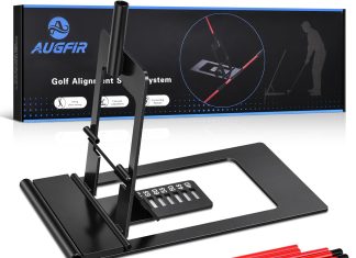 Golf Alignment Sticks Holder, Angle Adjustable Golf Training Aid, Weighted Golf Swing Trainer with Metal Sticks Practice Teaching Aid for Aiming, Putting, Swing