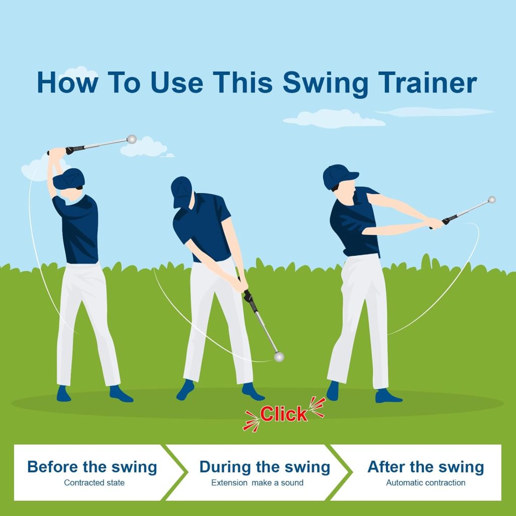 Retractable Golf Swing Trainer, Grip Trainer with Arm Band for Right-Handed Golfers -Portable Golf Training Aid with Click Feedback for Indoor/Outdoor Practice - Ideal for Beginners Retractable Golf Swing Trainer, Grip Trainer with Arm Band for Right-Handed Golfers -Portable Golf Training Aid with Click Feedback for Indoor/Outdoor Practice - Ideal for Beginners