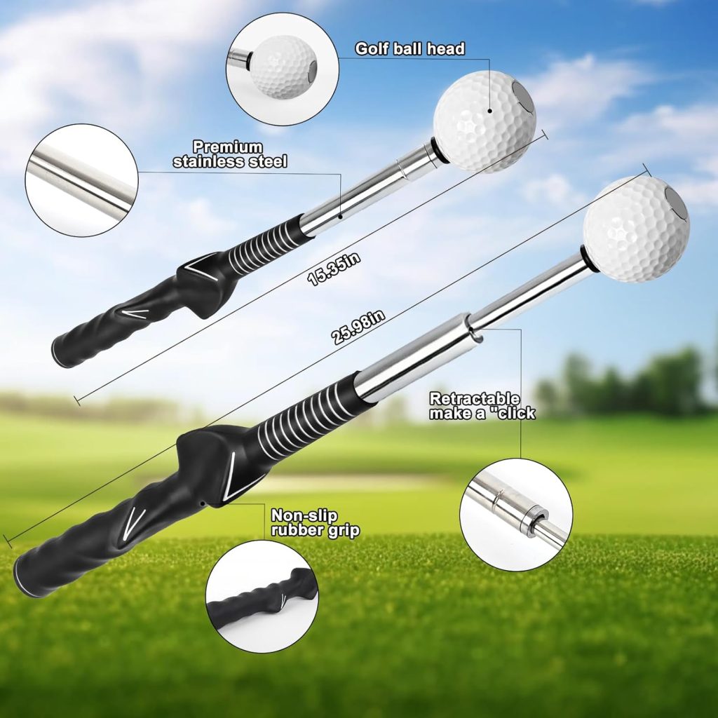 Retractable Golf Swing Trainer, Grip Trainer with Arm Band for Right-Handed Golfers -Portable Golf Training Aid with Click Feedback for Indoor/Outdoor Practice - Ideal for Beginners Retractable Golf Swing Trainer, Grip Trainer with Arm Band for Right-Handed Golfers -Portable Golf Training Aid with Click Feedback for Indoor/Outdoor Practice - Ideal for Beginners