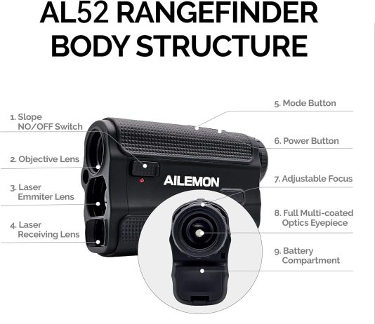 AILEMON Golf Laser Rangefinder Hunting Range Finder 900Y Fast Focus High-Precision Continuous Scan Flag Pole Locking Vibration Function Slope Mode Range Finder