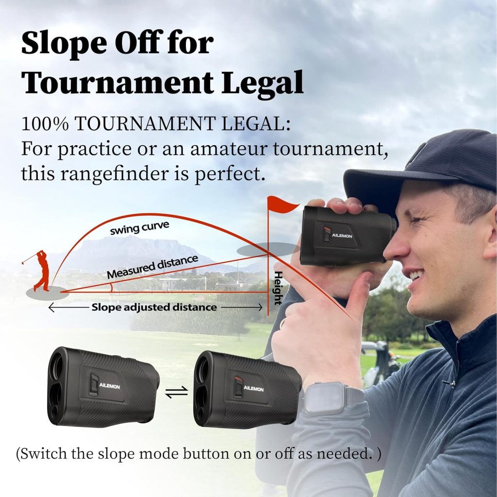 AILEMON Golf Rangefinder with Slope Switch, Flag Pole Locking with Pulse Vibration, 6X Magnification Laser Range Finder Golfing Hunting, Yards Rangefinders with Magnet Stripe AILEMON Golf Rangefinder with Slope Switch, Flag Pole Locking with Pulse Vibration, 6X Magnification Laser Range Finder Golfing Hunting, Yards Rangefinders with Magnet Stripe