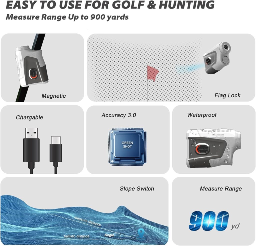 Range Finder Golf with Slope Switch,/1200 Yards Rechargeable Rangefinder, 7X Magnification Golf Laser Range Finder, Magnetic Strip, Flag Pole Locking with Pulse Vibration Range Finder Golf with Slope Switch,/1200 Yards Rechargeable Rangefinder, 7X Magnification Golf Laser Range Finder, Magnetic Strip, Flag Pole Locking with Pulse Vibration