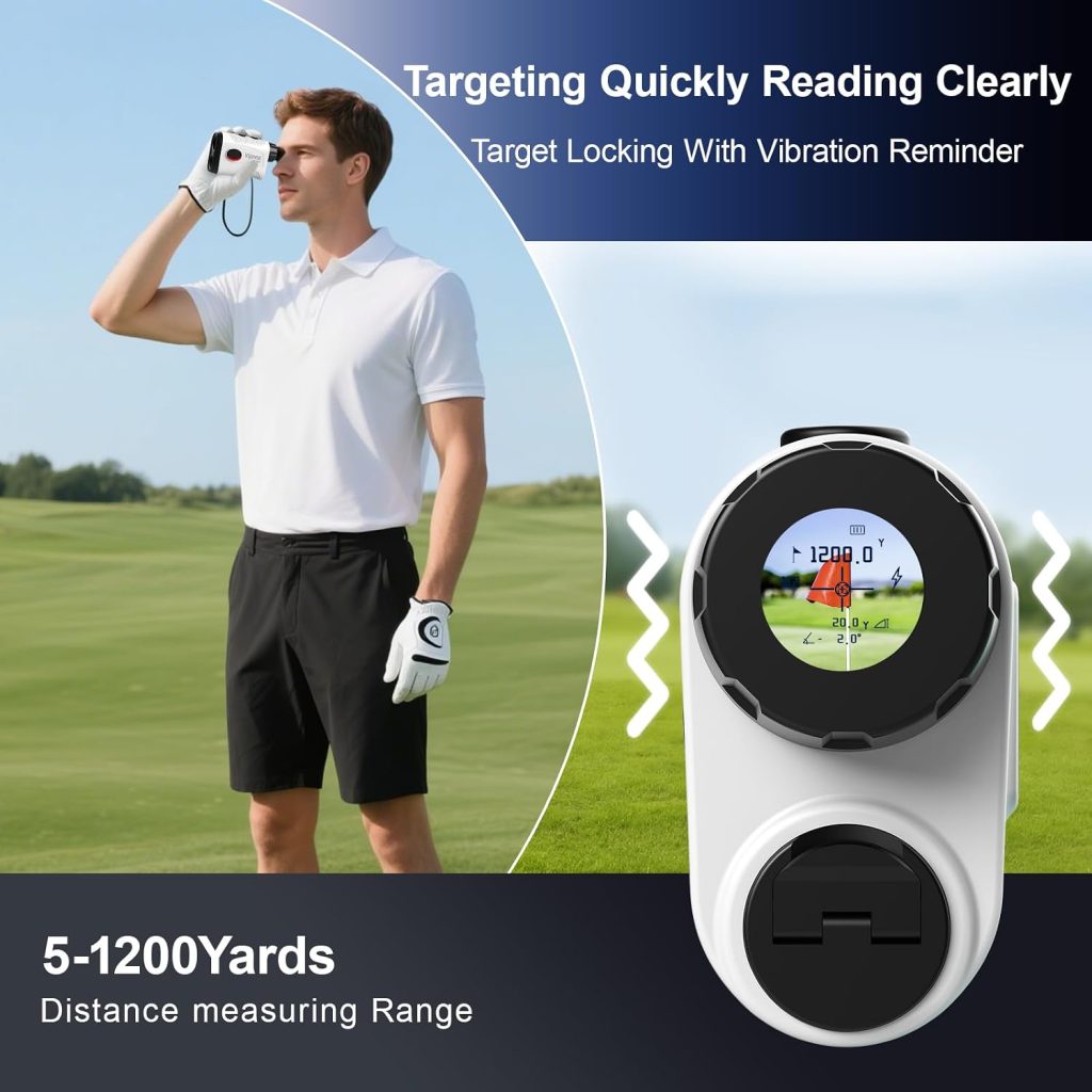 Vipnew Golf Rangefinder with Slope SwitchMagnetic StripFlag Locking Vibraition|7X Magnification|1200Yards Range|800mAh Portable Battery|for DistanceSpeedContinue Scan Measurement|Compact|White Vipnew Golf Rangefinder with Slope SwitchMagnetic StripFlag Locking Vibraition|7X Magnification|1200Yards Range|800mAh Portable Battery|for DistanceSpeedContinue Scan Measurement|Compact|White