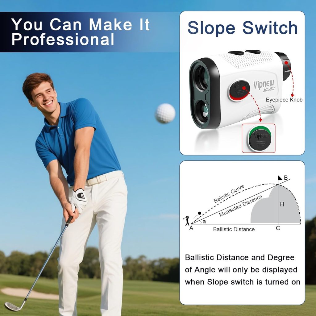 Vipnew Golf Rangefinder with Slope SwitchMagnetic StripFlag Locking Vibraition|7X Magnification|1200Yards Range|800mAh Portable Battery|for DistanceSpeedContinue Scan Measurement|Compact|White Vipnew Golf Rangefinder with Slope SwitchMagnetic StripFlag Locking Vibraition|7X Magnification|1200Yards Range|800mAh Portable Battery|for DistanceSpeedContinue Scan Measurement|Compact|White