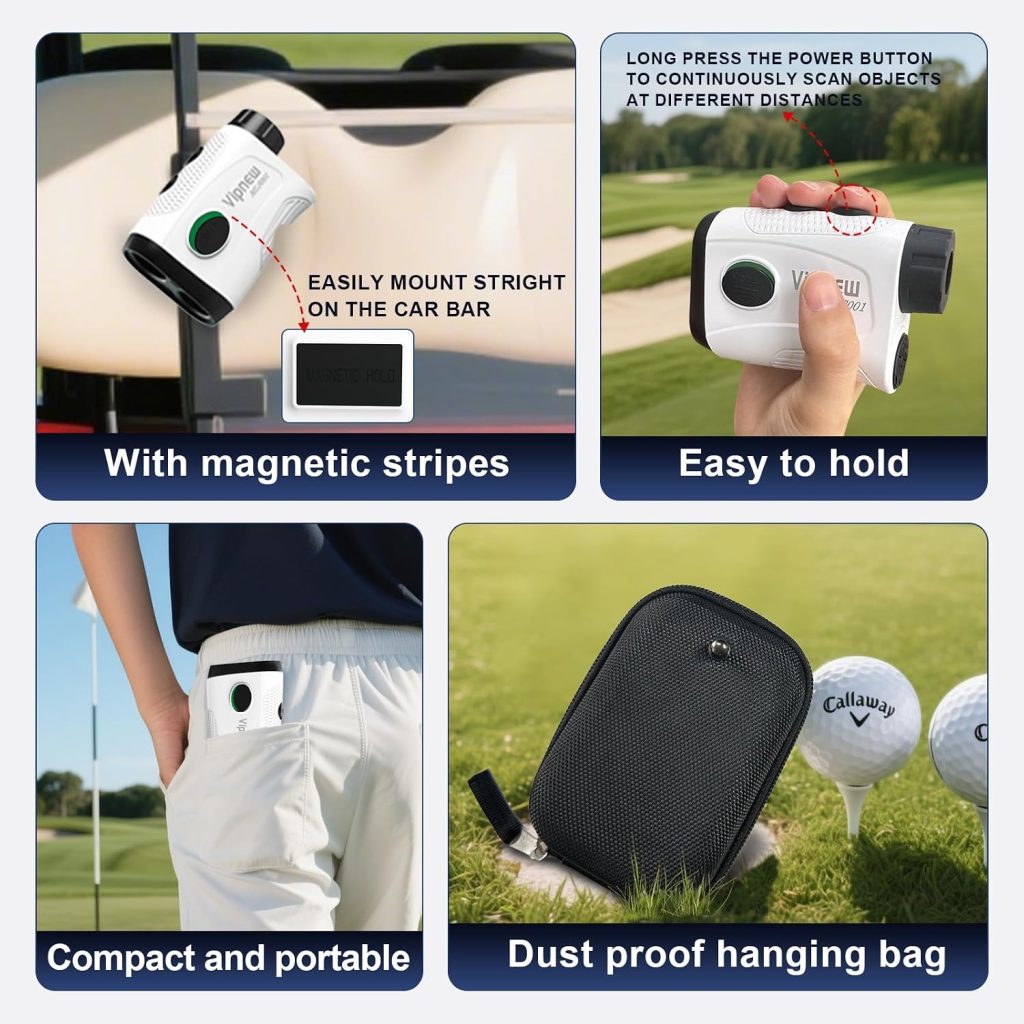 Vipnew Golf Rangefinder with Slope SwitchMagnetic StripFlag Locking Vibraition|7X Magnification|1200Yards Range|800mAh Portable Battery|for DistanceSpeedContinue Scan Measurement|Compact|White Vipnew Golf Rangefinder with Slope SwitchMagnetic StripFlag Locking Vibraition|7X Magnification|1200Yards Range|800mAh Portable Battery|for DistanceSpeedContinue Scan Measurement|Compact|White