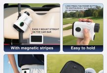 Vipnew Golf Rangefinder with Slope Switch&Magnetic Strip&Flag Locking Vibraition|7X Magnification|1200Yards Range|800mAh Portable Battery|for Distance&Speed&Continue Scan Measurement|Compact|White