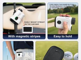 Vipnew Golf Rangefinder with Slope Switch&Magnetic Strip&Flag Locking Vibraition|7X Magnification|1200Yards Range|800mAh Portable Battery|for Distance&Speed&Continue Scan Measurement|Compact|White