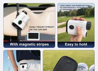 Vipnew Golf Rangefinder with Slope Switch&Magnetic Strip&Flag Locking Vibraition|7X Magnification|1200Yards Range|800mAh Portable Battery|for Distance&Speed&Continue Scan Measurement|Compact|White