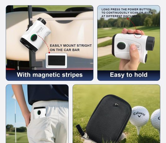 Vipnew Golf Rangefinder with Slope Switch&Magnetic Strip&Flag Locking Vibraition|7X Magnification|1200Yards Range|800mAh Portable Battery|for Distance&Speed&Continue Scan Measurement|Compact|White