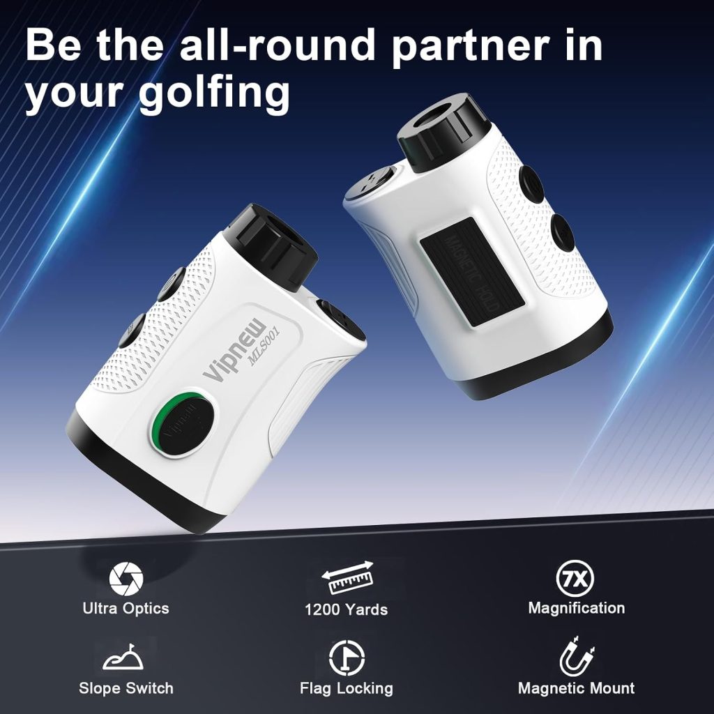 Vipnew Golf Rangefinder with Slope SwitchMagnetic StripFlag Locking Vibraition|7X Magnification|1200Yards Range|800mAh Portable Battery|for DistanceSpeedContinue Scan Measurement|Compact|White Vipnew Golf Rangefinder with Slope SwitchMagnetic StripFlag Locking Vibraition|7X Magnification|1200Yards Range|800mAh Portable Battery|for DistanceSpeedContinue Scan Measurement|Compact|White